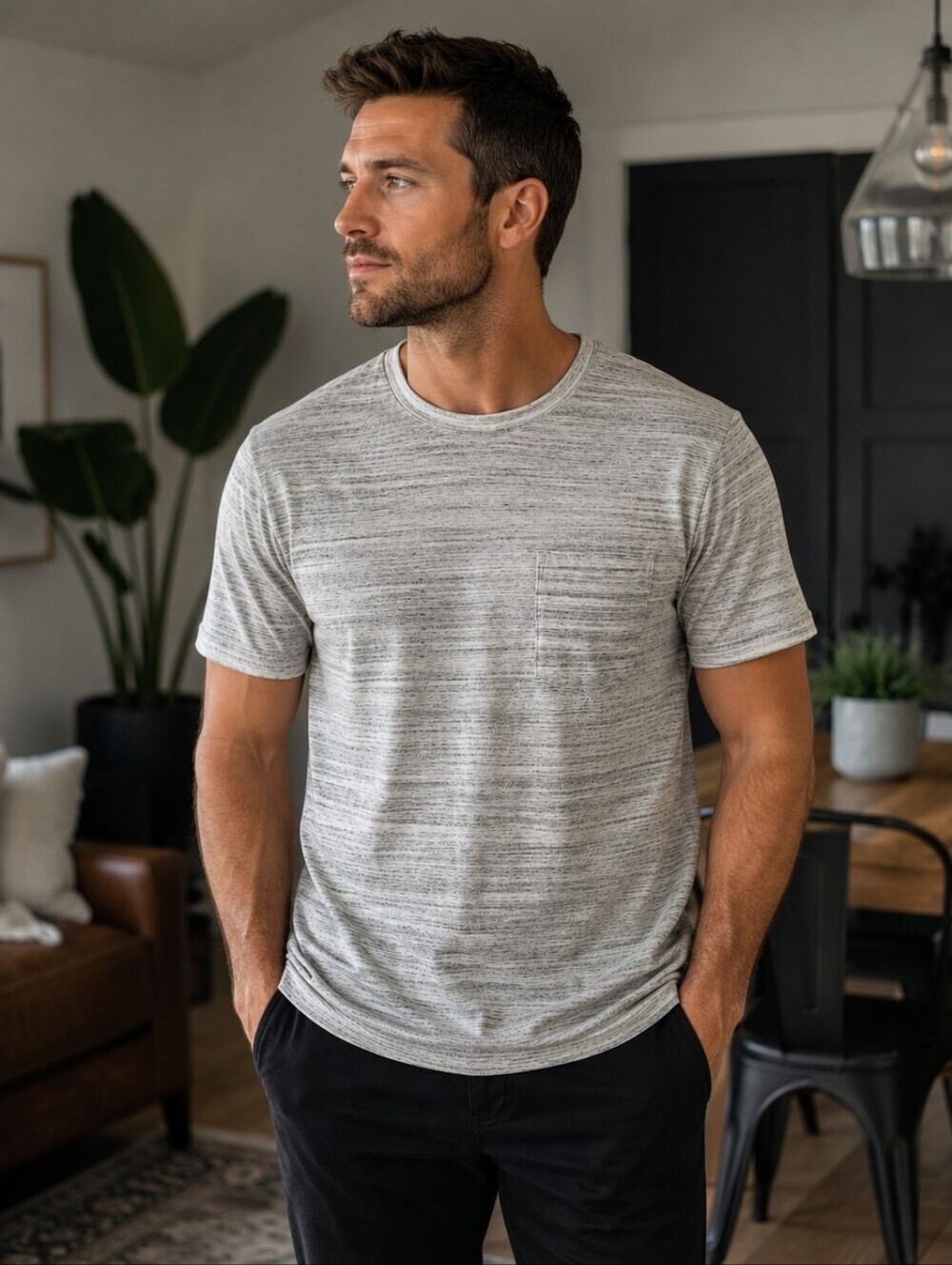 VRST Men's Essential Pocket Tee in Silver Shadow Marble, Size Medium New Outdoor